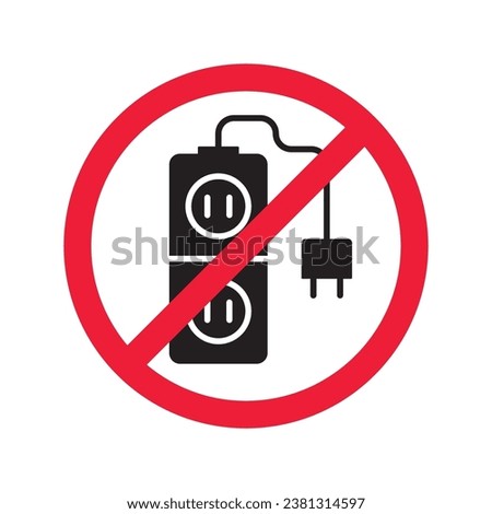 Forbidden Prohibited Warning, caution, attention, restriction label danger. No extension cord vector icon. Do not use extension cord sign design. No extension cord voltage symbol flat pictogram.