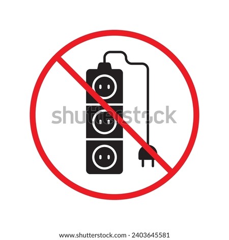 Forbidden Prohibited Warning, caution, attention, restriction label danger. No extension cord vector icon. Do not use extension cord sign design. No extension cord voltage symbol flat pictogram.
