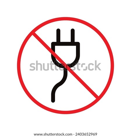 No plug icon. Forbidden plug connection icon. Do not connect plug vector sign. Prohibited plug vector icon. Warning, caution, attention, restriction flat sign design. 