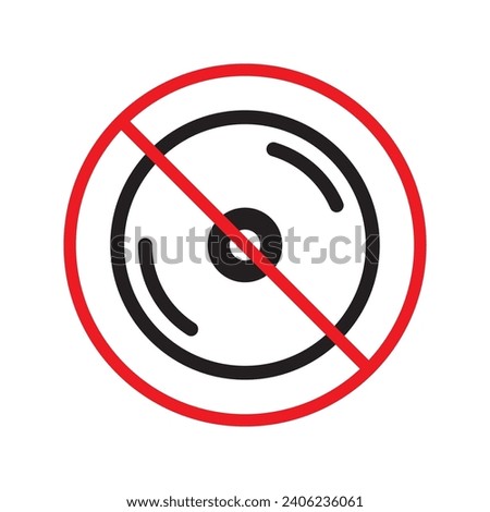 Prohibited CD vector icon. No DVD icon. Forbidden compact disc icon. No disc vector sign. Warning, caution, attention, restriction, danger flat sign design. DVD symbol pictogram