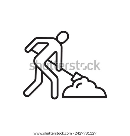 Man with shovel icon. Worker flat sign design. Engineer symbol pictogram. Man snow cleaning icon. Gardener UX UI icon.