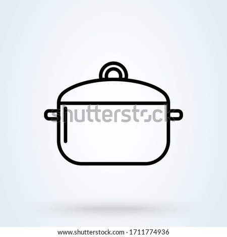 Hot meal. Pot and steam. Cooking line symbol. Vector illustration