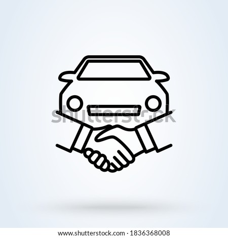 Car Deal with Hand shake sign line icon or logo. Business shaking concept. Car dealer making a deal handshake vector linear illustration.