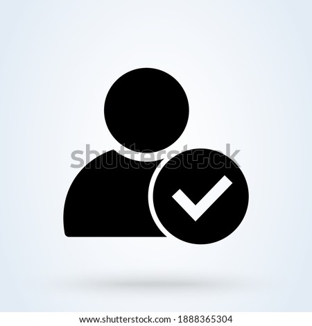 User profile sign web icon with check mark glyph. User authorized vector illustration design item. Straight style design icon. Account verified icon. Signed verified profile symbol. User accepted. 
