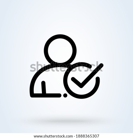 User profile sign web icon with check mark glyph. User authorized vector illustration design item. Straight style design icon. Account verified icon. Signed verified profile symbol. User accepted. 