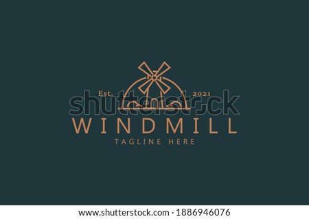 Windmill Premium Vector Logo Badge. Farm and Agricultural Sign Symbol. Best Design Template Logo.