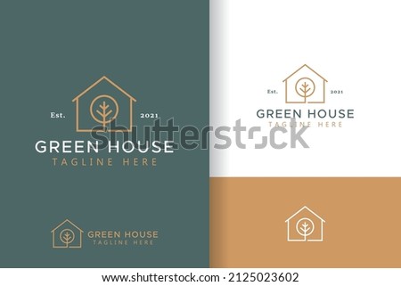 Minimalist Green House Logo Business Mortgage, Residential, and Property. Real Estate Architecture Eco Friendly Design Brand Identity Sign Symbol.