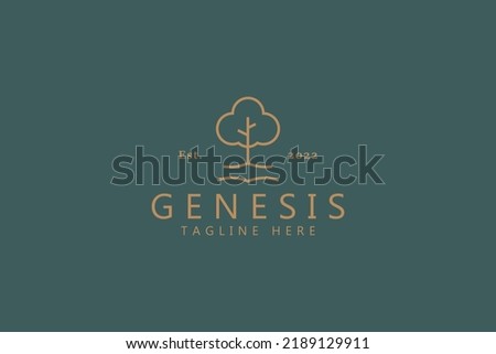 Oak Tree Simple Line Abstract Logo. Genesis Life Nature Concept Design Branding. Park, Outdoor and Forest Sign Symbol.