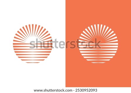 Dawn Summer Sun Circle Logo Landscape Horizon Abstract Badge Sign Symbol