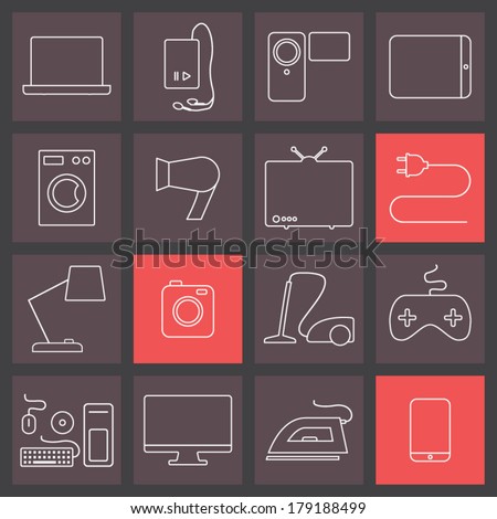 Trendy thin line icons set, electronics collection