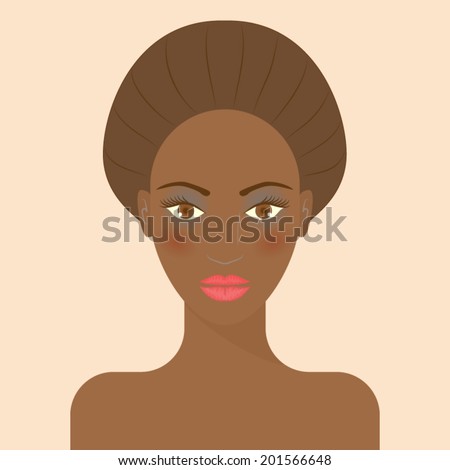 African American Woman Avatar, Portrait Of Pretty Young Woman With High ...