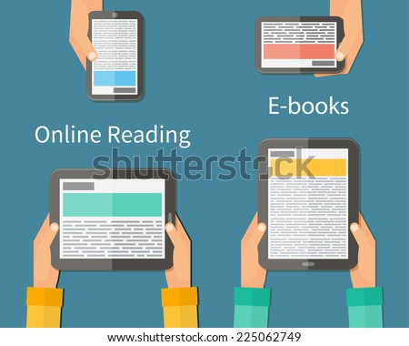 Online reading and E-book. Mobile devices technology concept. Vector illustration