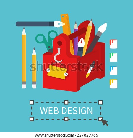 Web, graphic design tools, application development and page construction. Flat style vector illustration.