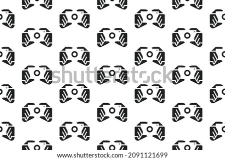 Photographer Seamless Pattern Design. Vector Pattern Template. Repeating geometric pattern illustration of two hands holding a DSLR camera in a negative effect. An emblem representing quality portrait