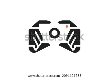 Photographer Symbol Design. Vector Logo Template. A smart logomark of two hands holding a DSLR camera in a negative effect. An emblem representing quality portrait, nature, wedding and other photograp