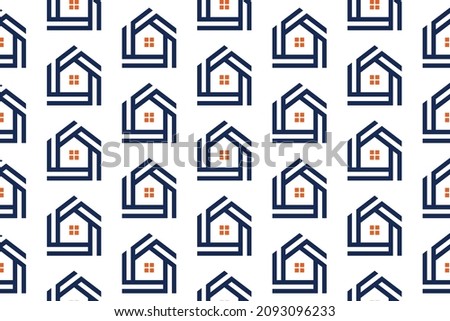 Real Estate Seamless Pattern Design. Vector Pattern Template. Repeating geometric pattern illustration of a modern and trendy house symbol with windows in the middle. Isolated property shape icon in t