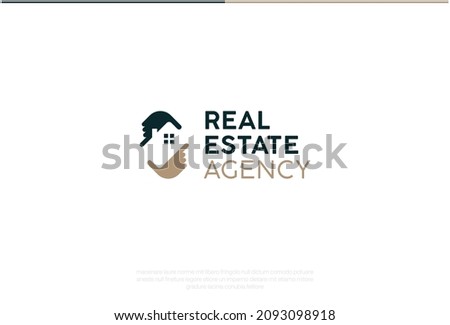 Real Estate Agency Logo Design. Vector Logo Template. A property dealer company symbol of 2 hands targeting property and forming a house in the middle. Isolated real estate realtor logo symbol of a re