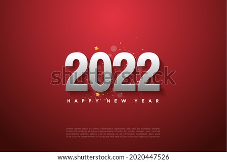 2022 happy new year with silver numbers on dark red background.