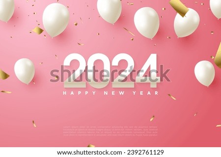 happy new year 2024 with celebration balloon decoration. design premium vector.