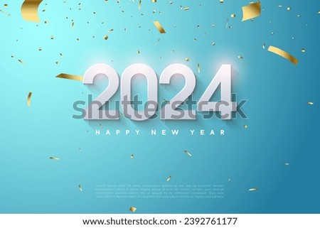 happy new year 2024 with flying celebration paper illustration. design premium vector.