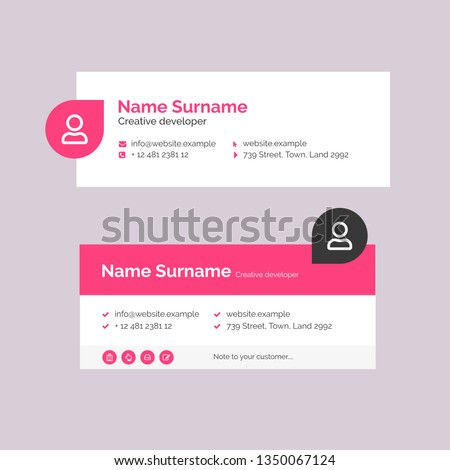 Vector Illustration Of Corporate Email Signature Design. Pink Minimal Design.