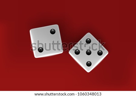 Top view of white dice. Casino dice on red background.