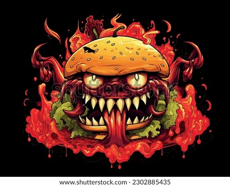 Color illustration of monster, zombie pumpkin head. Isolated on black background. Halloween theme