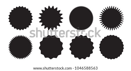 Set of vector starburst, sunburst badges. Black icons on white background. Simple flat style vintage labels, stickers. 