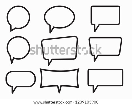 Speech Bubbles Set of Outlined Circle Distorted Rectangle and Square Blank Trendy Shapes, Black Elements on White Background, Vector Flat Graphic Design
