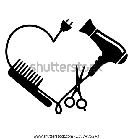 Hairdresser logo vector: comb, hair dryer and scissors 