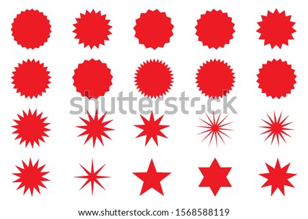 Retro stars, sunburst. Red beams firework. Design elements. Best for sale sticker, price tag, quality mark. Flat vector illustration Isolated on white background.