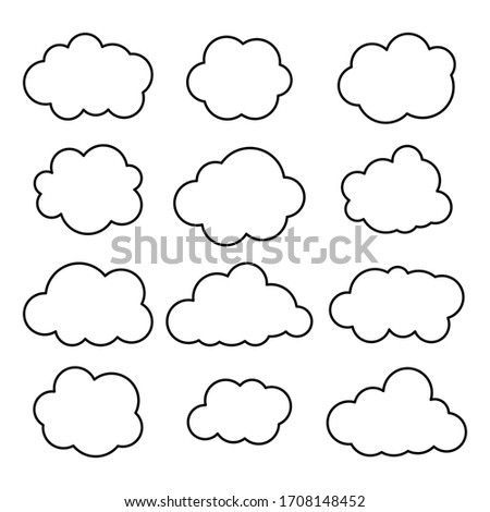 Clouds line art icon. Storage solution element, databases, networking, software image, cloud and meteorology concept. Vector line art illustration isolated on white background, editable stroke.