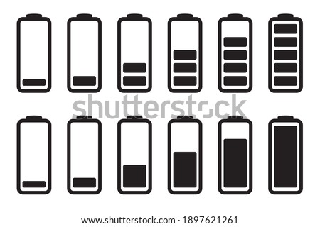 Battery charge indicator icons, vector icons set.