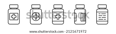 Medicine bottle line icon. Black and white icon. Vector illustration