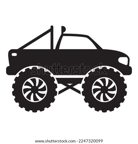 Monster truck icon, 4x4 extreme car silhouette illustration for kids, vector illustration.