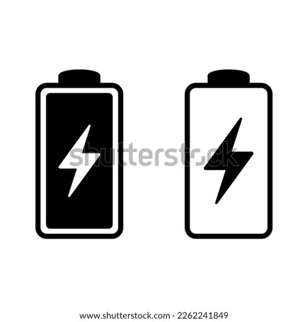 Battery icon with lightning bolt sign. Battery charging icon with lightning bolt symbol.