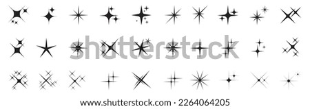 Shine icons set. Star icons. Twinkling stars. Symbols of sparkle, glint, gleam, etc. Christmas vector symbols isolated white background.