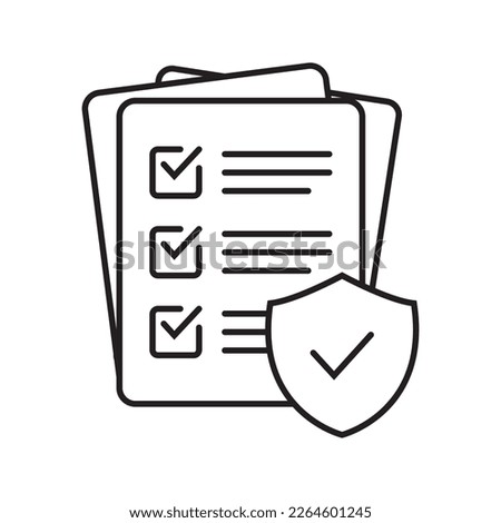 Checklist and shield line icon, Insurance policy concept, data document security, vector icon. Stock vector illustration.