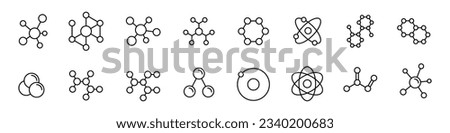 Collection of molecule outline icons. Chemical structure,  atom icon.