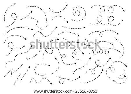 Thin curved dotted arrow. Zigzag arrow stripes design with dotted lines. Thin arrows. Vector illustration.