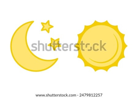Moon with stars and sun flat icon, night and day icon.