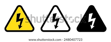 High voltage sign with lightning and High voltage icon.  Alert, hazard and danger, caution electrical icon