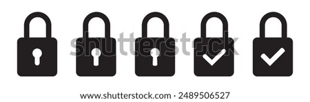 Lock icon, lock with tick, lock check mark, security icon.