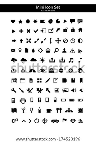 Mini Icon Set. 100 Vector Icons