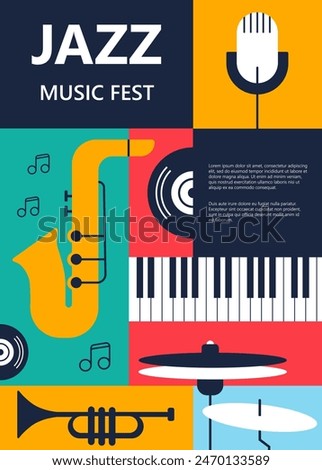 Music festival. Jazz concert, musical geometric poster. Vector flyers for songs and music events.