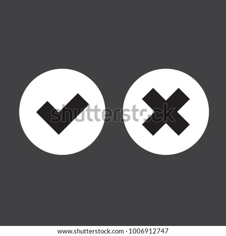 Flat o and x round shape icons, white circle and cross, vector, isolated on dark background