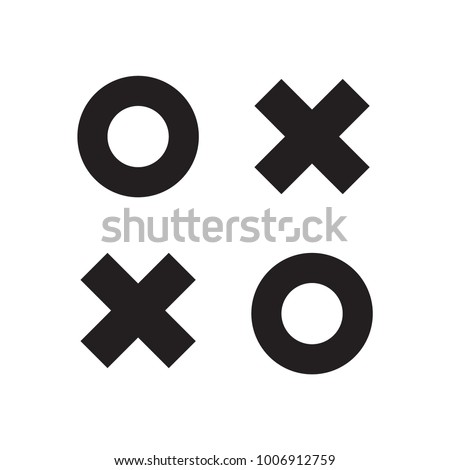 Flat o and x round icons, black circle and cross, vector, isolated on white background