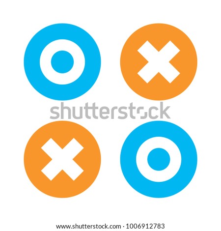 Flat o and x round shape icons, blue circle and orange cross, vector, isolated on white background