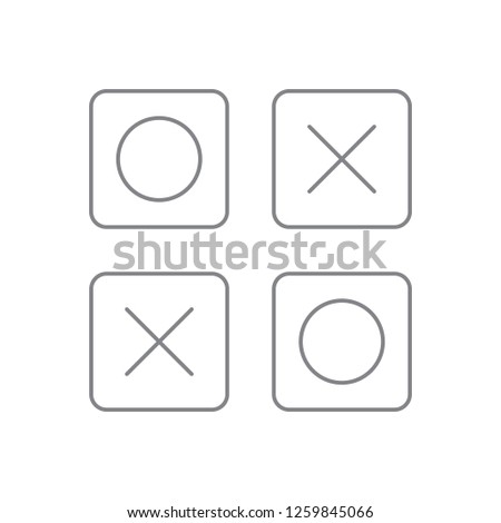 Black square o and x round linear style icons, circle and cross. Contour concept flat design. Vector black thin outline graphic drawing, isolated on white background
