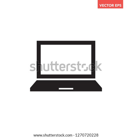 Black single laptop screen monitor icon for interface concept elements app ui ux web button logo, simple digital modern graphic glyphs flat design vector isolated on white background